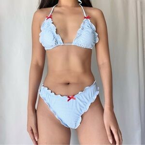 Blue Checkered Ruffle Bikini